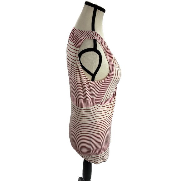 CAbi Womens M Red White Stripe Twist Front Sleeveless V Neck Top Casual - Picture 3 of 7